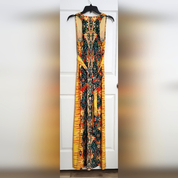 Beaded Yellow & Multicolor Maxi Dress, Size 8 - Picture 8 of 9